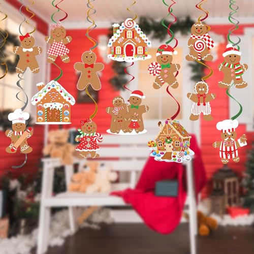 30pcs Gingerbread Party Decorations Hanging Swirls Christmas Gingerbread Streamers Decor for Christmas Birthday Party Supplies