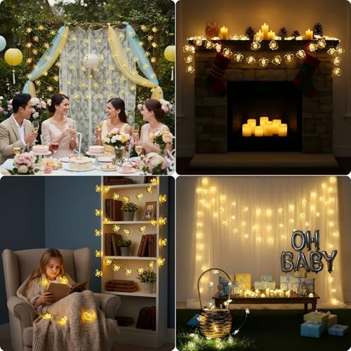 Bee Decor String Lights 10ft String Light with 30pcs Honeybee Shaped Led Bulb Battery Operated Fairy Lights for DIY Indoor Bedroom Party Wedding Patio Christmas