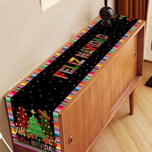 Nepnuser Feliz Navidad Table Runner Mexican Christmas Winter Holiday Party Decoration Home Kitchen Dining Room Decor (Pattern-B, 13" x 72")