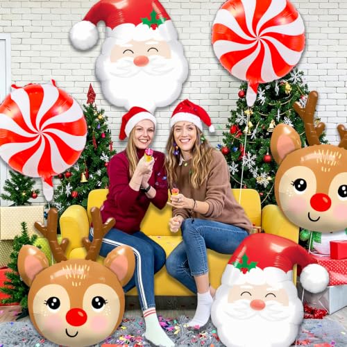 TOPDAOYUN 9pc Christmas Balloon Party Decor Set - Santa, Reindeer & Candy Balloons (Deer Variant)
