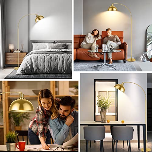 Gold Arc Floor Lamp for Living Room & Bedroom - Dimmable Over Couch Reading Lamp with Remote Control