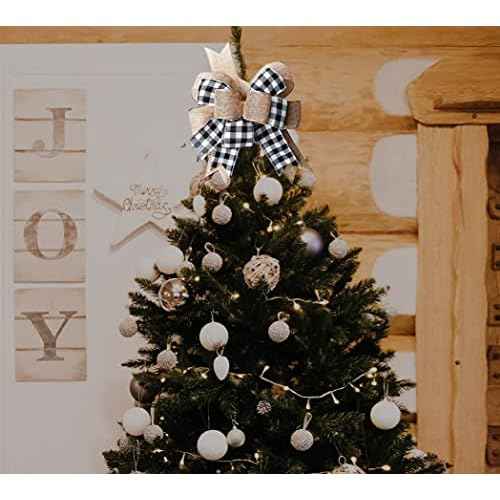 Buffalo Plaid Burlap Bows for Wreath 2 Pack,12¡±x9.4¡±Large Rustic Farmhouse Decor Tree Topper Check Bow Decorations for Fall Wedding Holiday Party Wall Home Front Door Decorative(Black&White)