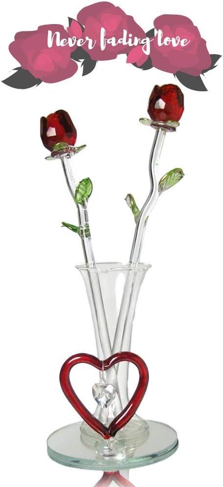 Crystal Red Roses Heart Vase Set - Forever Rose Collection for Valentine's, Mother's Day & Birthdays - 8" H