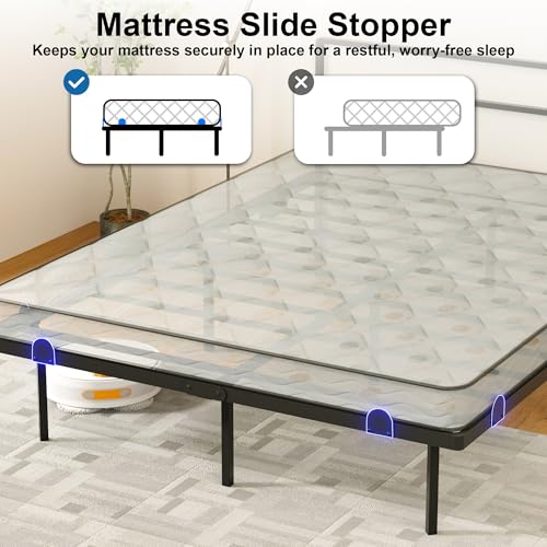 Queen Floating Bed Frame with Headboard, RGB LED Lights & USB Charging - 14 Inch