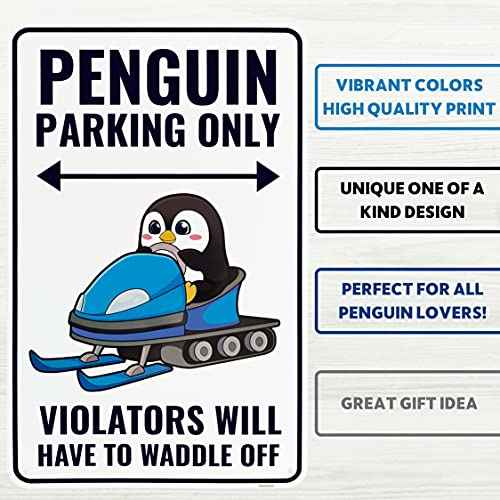 Venicor Penguin Sign Decor - 9 x 14 Inches - Aluminum - Cute Penguin Gifts for Women Kids - Penguin Party Decorations Keychain Figurines Toys Stuff