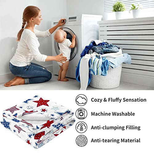 Patriotic Throw Blanket - 4th of July Memorial Day Independence Day American Flag Stars & Stripes Blankets - Red White Blue Plush Flannel USA Throw for Kids Boys Girls Couch Sofa Bed 40x50 Inches