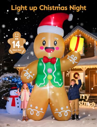 14FT Christmas Inflatable Gingerbread Man Outdoor Yard Decor with LED Lights & Dual Blowers