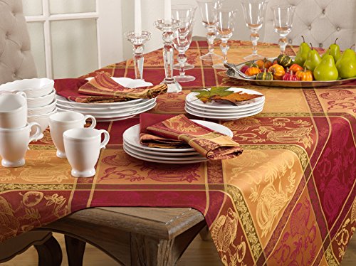 Thanksgiving Jacquard Cotton Blend Tablecloth 72x104 Inches Multi-Color