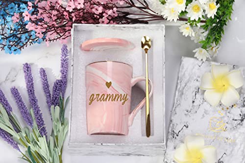 WENSSY Pink Grandma Coffee Mug 14oz Gift for Grammy from Grandchildren with Box & Spoon