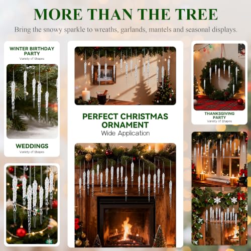 Snow-Look Acrylic Icicle Ornaments 36-Piece Christmas Tree Decorations