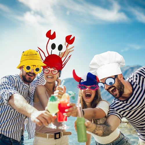 Funny Party Hats and Glasses Set - 24 Assorted Novelty Dress Up Accessories