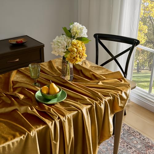 OMMATO Fall Gold Velvet Rectangle Tablecloth 72x52 Inches Rustic Farmhouse Decor