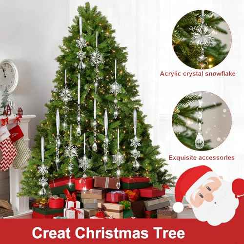 18PCS Crystal Christmas Ornaments for Tree Decorations Hanging Acrylic Christmas Snowflake Icicle Crystal Ornament for Xmas Tree, Winter Holiday Wonderland