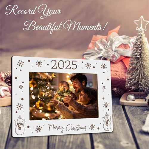 2025 Christmas Photo Frame Fits The 4x6 Inches Picture - Christmas Wooden Frame Decoration For Home Office Party - Merry Christmas Snowman Decorative Keepsake - Holiday Picture Frame For Gifting - A03
