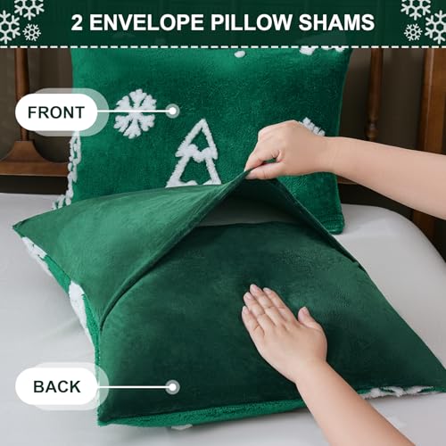 ASPMIZ 3-Piece Christmas Queen Comforter Set Green 90x90 2 Pillowcases