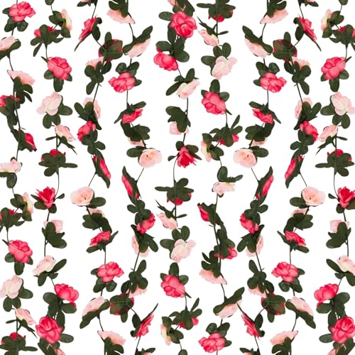 2 Pcs 16.5 Ft Flower Garland Rose Vines, Pink Rose Garland for Decoration, Flower Vine for Bed Room Table Birthday Wedding Party Garden Wall Decor