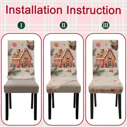 Gingerbread Man Christmas Chair Covers Set for Dining Room, 6 pcs