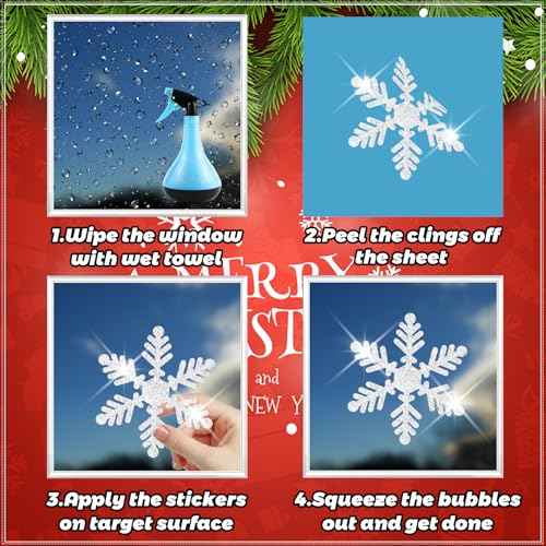 207 PCS Christmas Window Clings, Glitter Snowflake Window Clings, Christmas Window Stickers for Glass Windows, Double Sided Reusable Static Winter Clings for Christmas Window Decorations(9 Sheets)