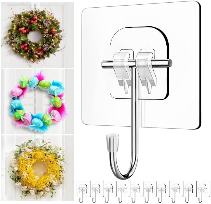 Skiennix Large Clear Wreath Hanger - 60lb Over-The-Door Hook for Easter & Christmas Decor