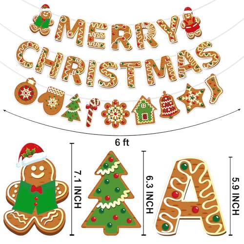 Gingerbread Merry Christmas Banner, Merry Xmas Banner for Christmas Party Decorations