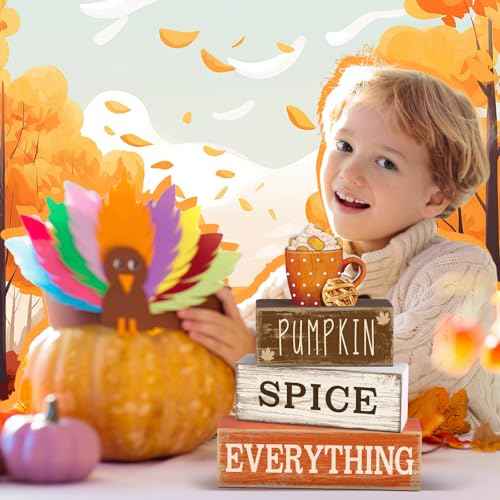 4 Pcs Thanksgiving Decorations for Home Fall Cup Decor Thanksgiving Table Centerpiece Fall Tiered Tray Decor Rustic Wooden Cup Block Sign Gift Farmhouse for Harvest Party Home Kitchen