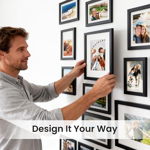 Upsimples Black Picture Frame Set of 19 - 8x10, 5x7, 4x6 Wall & Table Display