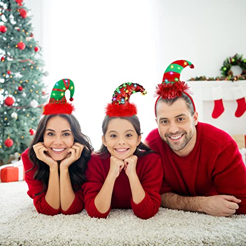 Aneco Christmas Headbands with LED Lights - Reindeer, Santa & Elf Styles, 3 Pack