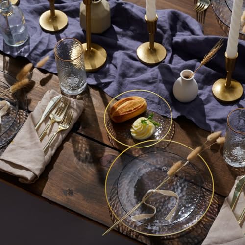 Gold Rimmed Clear Plastic Plates 10 Inch - Heavy Duty Disposable Party Tableware - 100 Pack