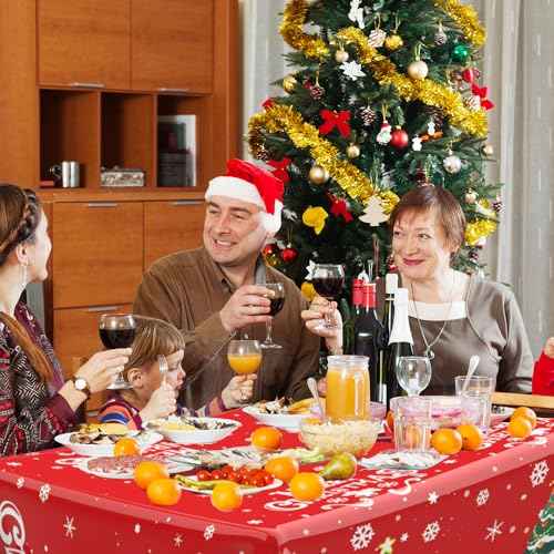 Christmas Tablecloth, 3 Pcs Plastic Christmas Tablecloth Disposable 54"x108", Red Plastic Xmas Table Cloth Cover Rectangle Table Decorations for Xmas Holiday Party Supplies