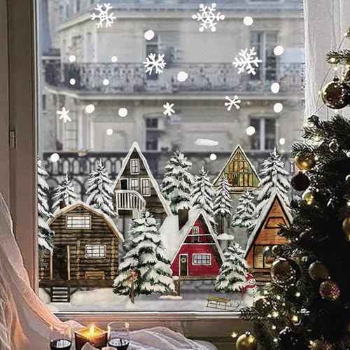Chirstmas Window Film Double-Sided Viewable, Reusable Static Cling Window Stickers Winter Woodland Decals for Home New Year Decor