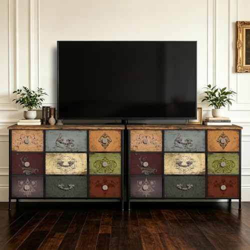 VASICAR Bedroom Dresser with 9 Deep Fabric Drawers - 11.8"D x 43.3"W x 29.9"H, Pattern Variation