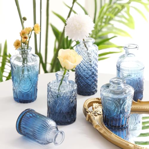 Fixwal Blue Bud Vases Set of 36 – Small Glass Flower Vases for Flowers & Decor