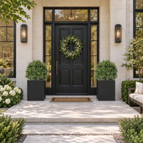 Artificial Boxwood Topiary Ball Trees Outdoor Faux Plants - Green, 27 Inches