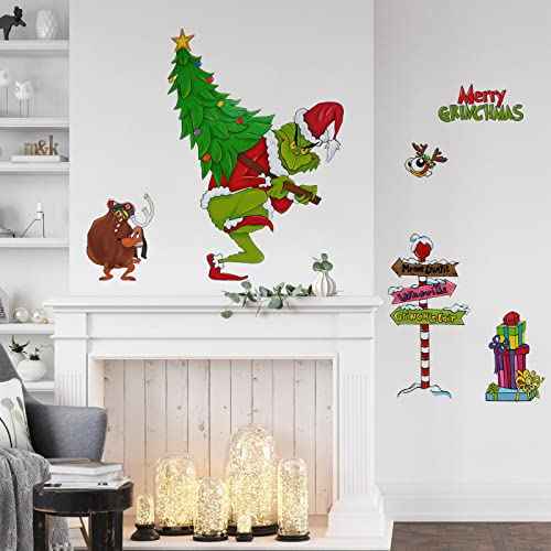 Yovkky Merry Christmas Wall Decals Stickers, Xmas Tree Sign Holiday Max Dog Decor, 2026 New Year Winter Green Red Farmhouse Home Kitchen Decorations Kids Boys Girls Bedroom Art Gift