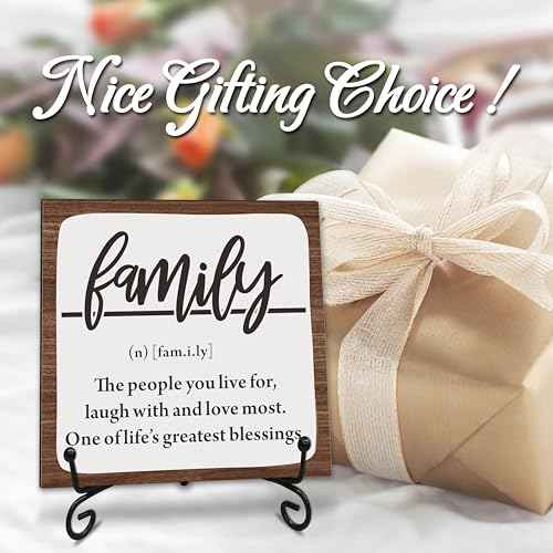 5¡° Wooden Sign With Metal Support, Family Definition - Rustic Wood Plaque Desktop Decor Idea, Living Room, Book Shelf, Families Christmas Gift, Home Office Decorating & Supplies - A05