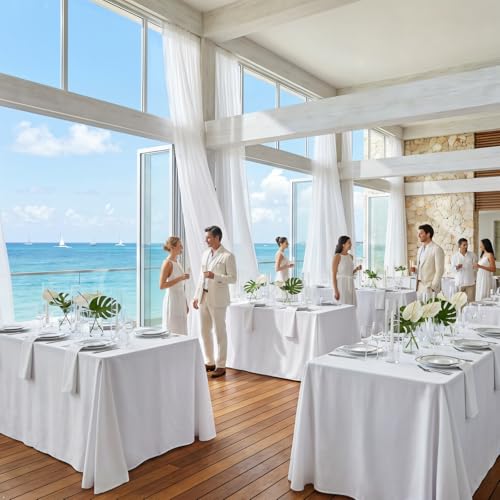 Peppmily 12 Pack White Rectangle Tablecloth 60 x 102 Inch for 6Ft Tables - Elegant & Durable Polyester
