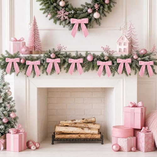 Yuubin 24 Pink Velvet Ribbon Bows for Christmas & Holiday Decorations - 5.5x6.5in
