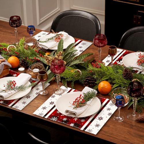 ARPOVIST Snowflakes Buffalo Plaid Christmas Placemats Set of 4 - 12x18 in (Variation: Snowflakes1)