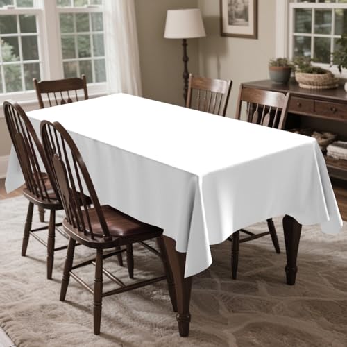 JHDZDHY White Disposable Plastic Tablecloth 54x108 Inches for Indoor & Outdoor Events
