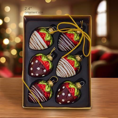 Kurt Adler Noble Gems Glass Chocolate Strawberry Ornaments - 6 Pack
