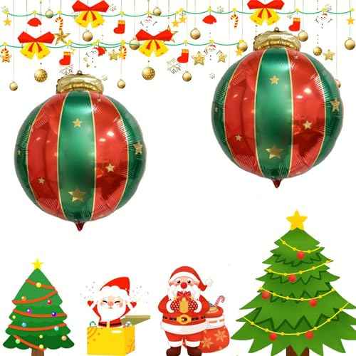 Soochat Christmas Foil Balloons Christmas Hanging Ball Mylar Foil Balloons Christmas Red Green And Gold Balloon for Christmas New Year Holiday Party Decorations