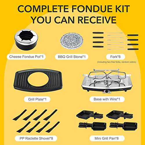 Befano Silver Electric Raclette Grill with Fondue Pot 1100W for 8 People