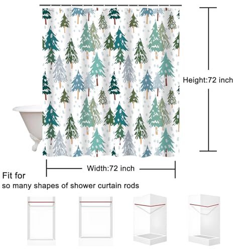 PAOPOED Christmas Pine Tree Shower Curtain 72x72 Inches Holiday Bathroom Decor