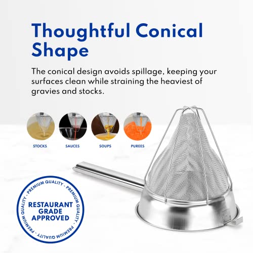 8-Inch Reinforced Fine Mesh Soup & Stock Strainer - Stainless Steel Kitchen Tool