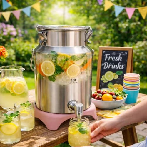2.6 Gallon Stainless Steel Water Dispenser with Spigot - Heavy Duty Beverage & Milk Can
