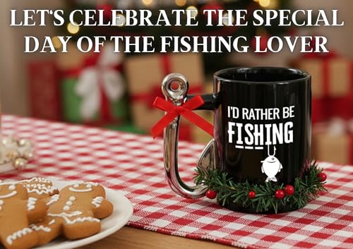 I'd Rather Be Fishing Coffee Mug with Hook Handle - 13.5oz Ceramic Gift for Anglers