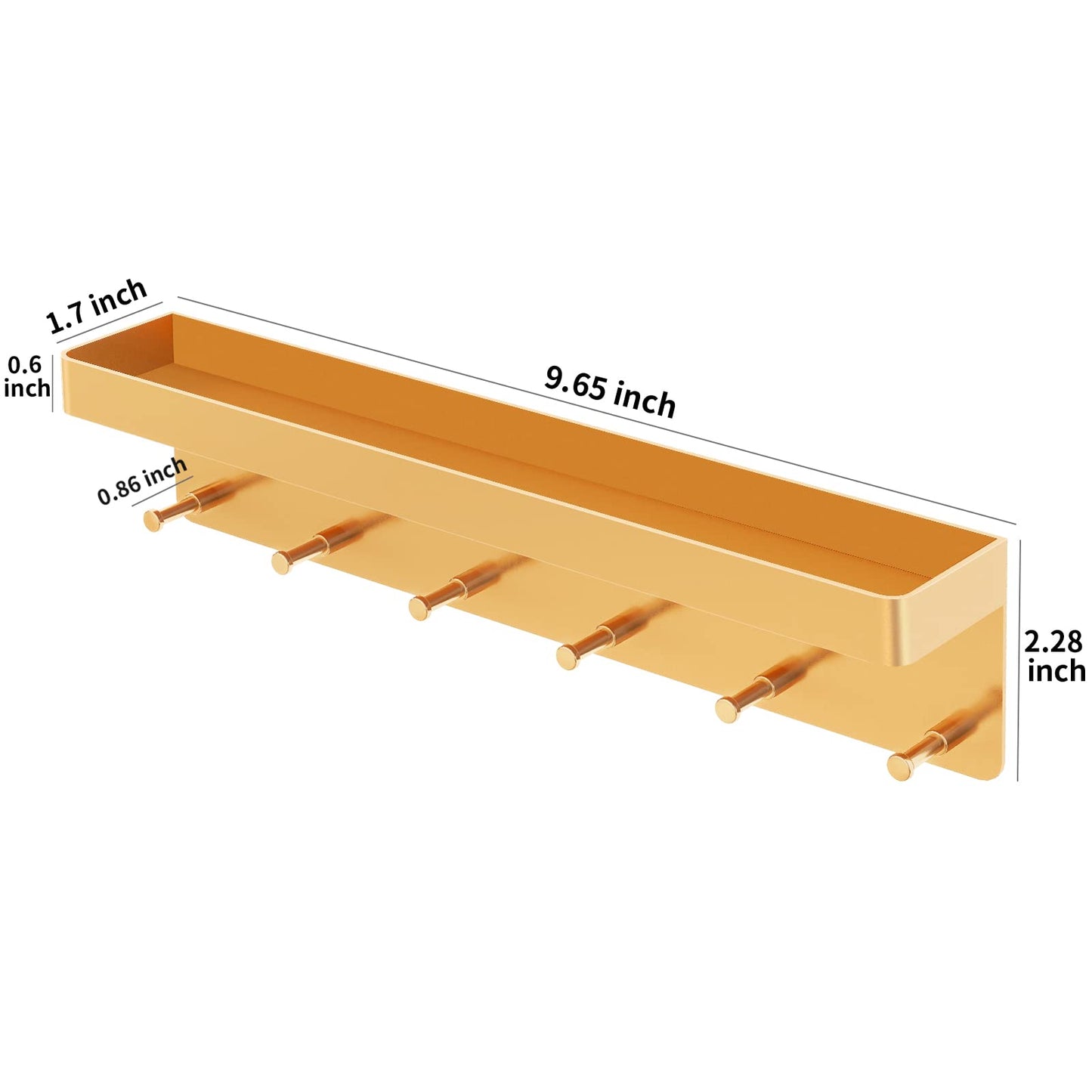 MKO Key Holder for Wall, Mail Organizer and Key Rack with Tray for Hallway, 6 Key Hooks Wall Mount Adhesive(Gold)