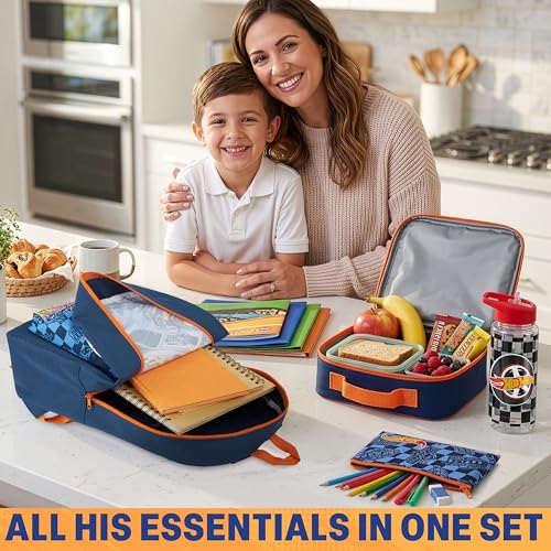 Hot Wheels Boys Backpack Set with Lunch Bag & Water Bottle - Multi