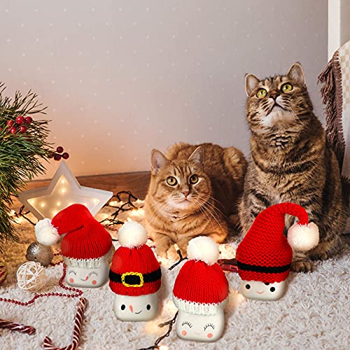 4 Pieces Christmas Marshmallow Mug Hat Mini Xmas Crochet Hat Cute Tired Tray Decors Red Xmas Knitted Hats Small Coffee Mug Topper for Christmas Farmhouse Home Kitchen Office Coffee Decorations