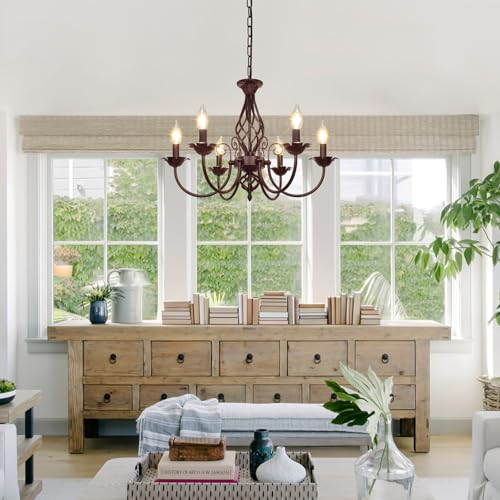 6-Light Farmhouse Candle Chandelier for Dining Room, Oil Rubbed Brown
